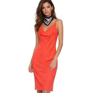 C/MEO Collective Morange Hold Tight Slip Dress Size L Drape V-Neck Feminine NWT